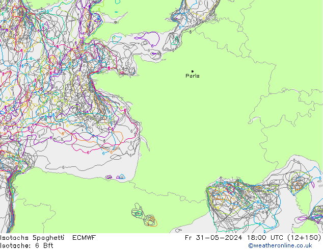 Isotachs Spaghetti ECMWF Fr 31.05.2024 18 UTC
