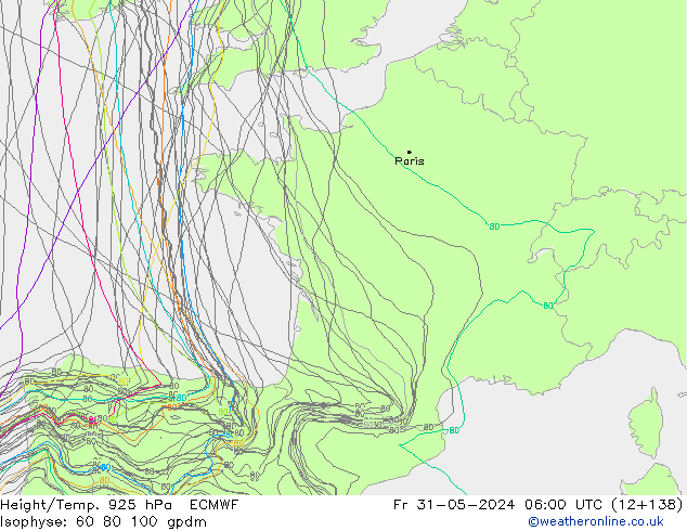 Hoogte/Temp. 925 hPa ECMWF vr 31.05.2024 06 UTC