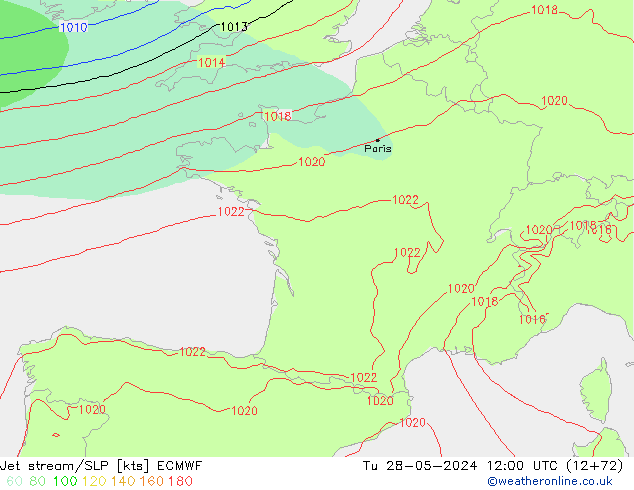 Jet stream/SLP ECMWF Út 28.05.2024 12 UTC