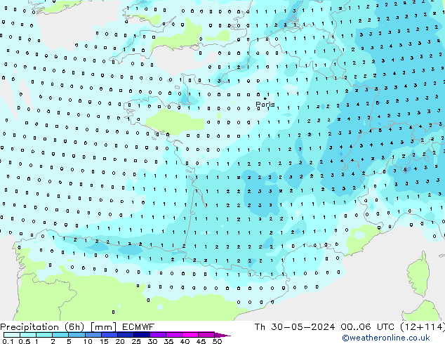 Nied. akkumuliert (6Std) ECMWF Do 30.05.2024 06 UTC