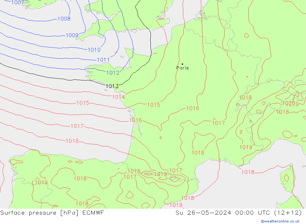 Luchtdruk (Grond) ECMWF zo 26.05.2024 00 UTC