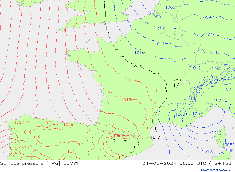 Luchtdruk (Grond) ECMWF vr 31.05.2024 06 UTC