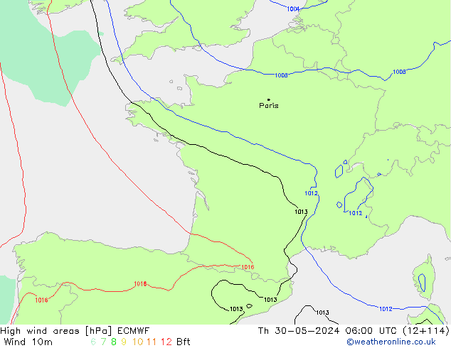 High wind areas ECMWF чт 30.05.2024 06 UTC