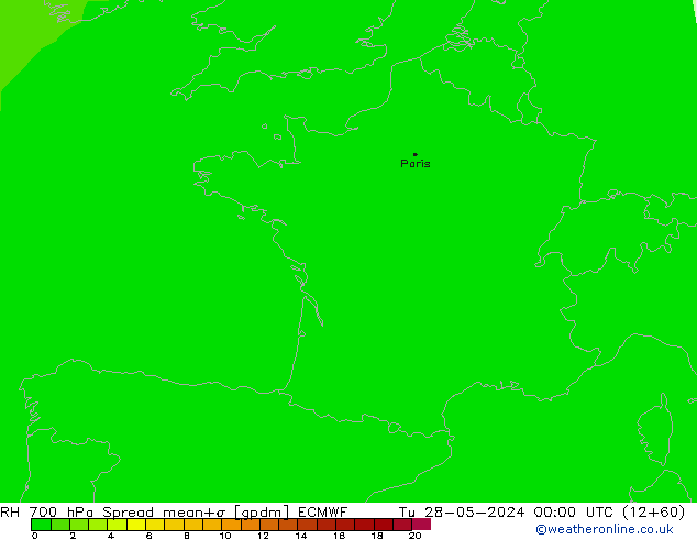 RH 700 гПа Spread ECMWF вт 28.05.2024 00 UTC