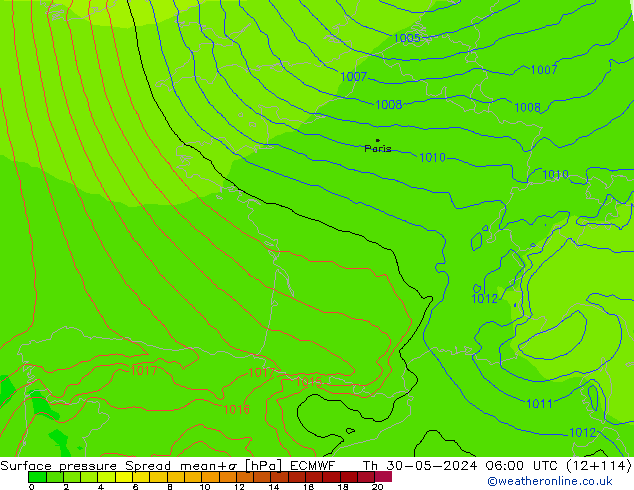 Bodendruck Spread ECMWF Do 30.05.2024 06 UTC