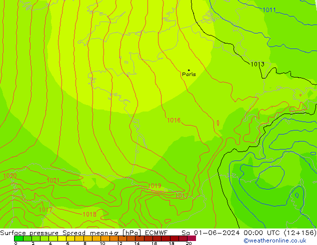 Bodendruck Spread ECMWF Sa 01.06.2024 00 UTC