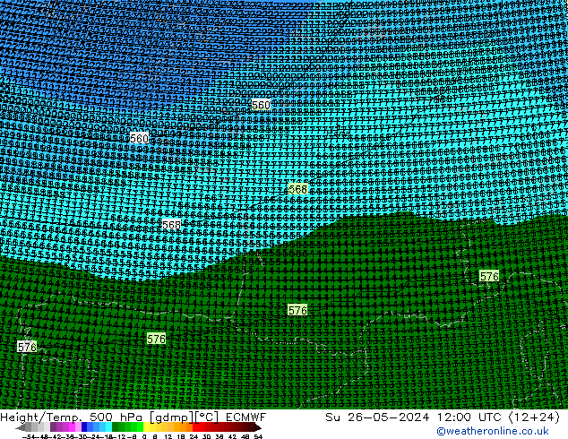 Height/Temp. 500 hPa ECMWF Su 26.05.2024 12 UTC