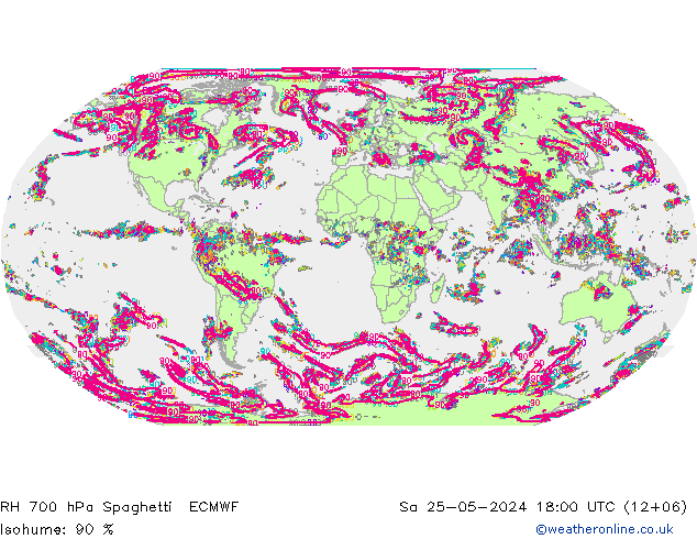 RH 700 hPa Spaghetti ECMWF Sa 25.05.2024 18 UTC