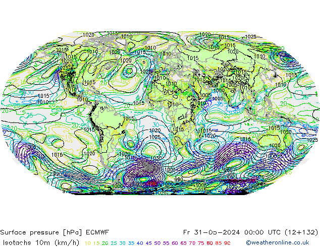 Isotachs (kph) ECMWF Fr 31.05.2024 00 UTC