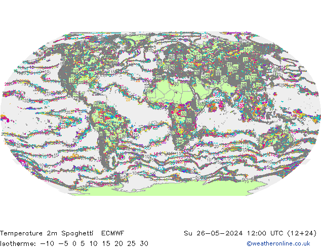 Temperature 2m Spaghetti ECMWF Su 26.05.2024 12 UTC