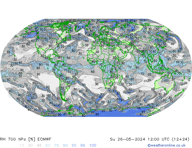 RH 700 гПа ECMWF Вс 26.05.2024 12 UTC