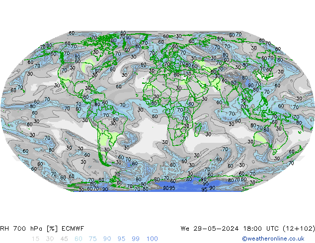 700 hPa Nispi Nem ECMWF Çar 29.05.2024 18 UTC