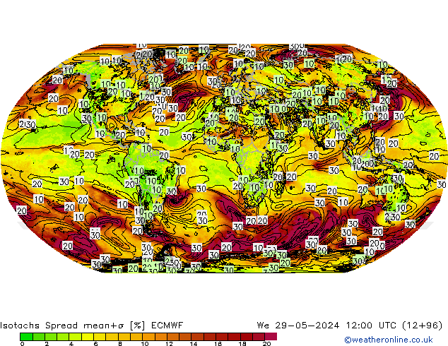 Isotachen Spread ECMWF wo 29.05.2024 12 UTC