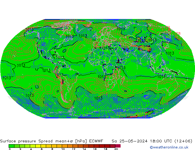 Surface pressure Spread ECMWF Sa 25.05.2024 18 UTC