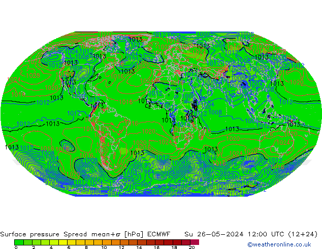 Surface pressure Spread ECMWF Su 26.05.2024 12 UTC