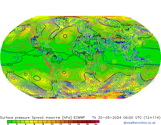 Surface pressure Spread ECMWF Th 30.05.2024 06 UTC