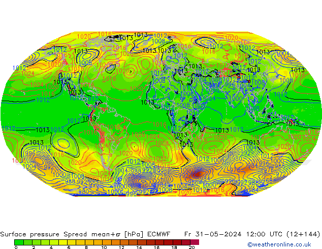 pression de l'air Spread ECMWF ven 31.05.2024 12 UTC