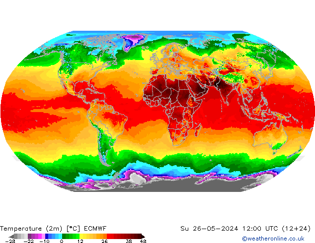 Temperatura (2m) ECMWF Dom 26.05.2024 12 UTC