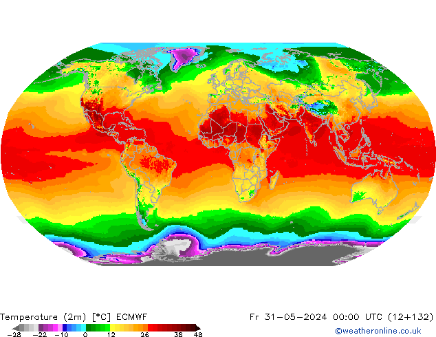 Temperatuurkaart (2m) ECMWF vr 31.05.2024 00 UTC