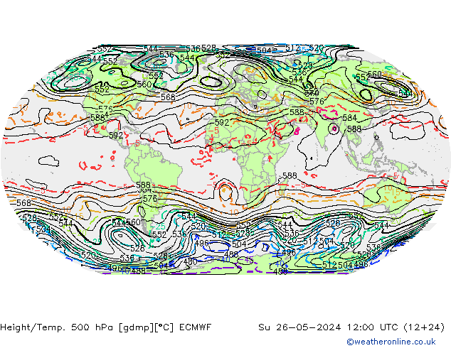 Height/Temp. 500 hPa ECMWF So 26.05.2024 12 UTC