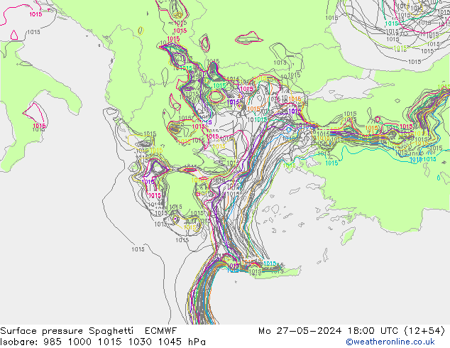 Luchtdruk op zeeniveau Spaghetti ECMWF ma 27.05.2024 18 UTC