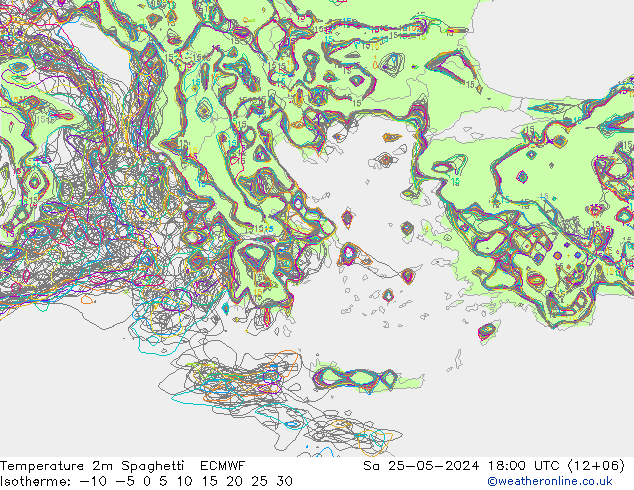 Temperature 2m Spaghetti ECMWF Sa 25.05.2024 18 UTC