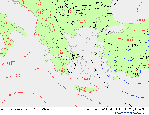 Presión superficial ECMWF mar 28.05.2024 18 UTC