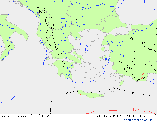 pressão do solo ECMWF Qui 30.05.2024 06 UTC