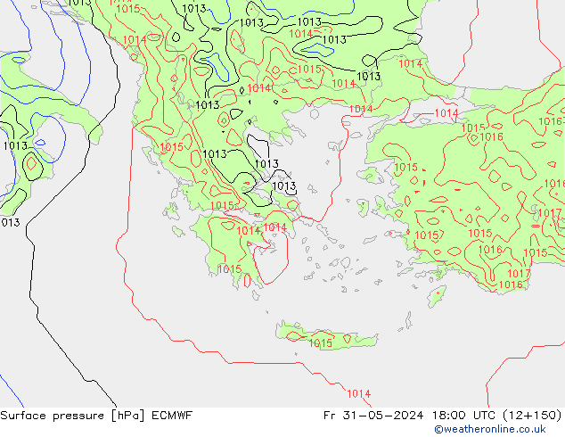 Presión superficial ECMWF vie 31.05.2024 18 UTC