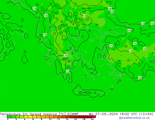 Temperatuurkaart Spread ECMWF ma 27.05.2024 18 UTC