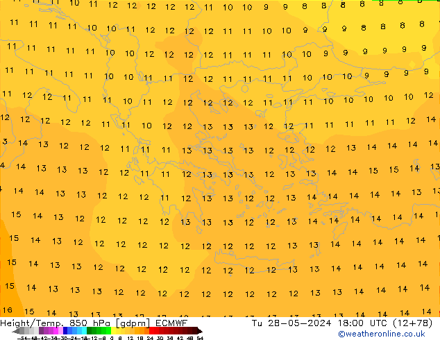 Height/Temp. 850 hPa ECMWF Tu 28.05.2024 18 UTC