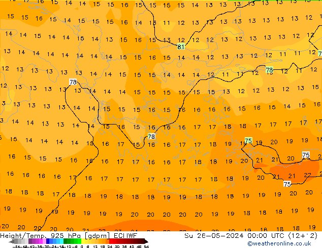 Geop./Temp. 925 hPa ECMWF dom 26.05.2024 00 UTC