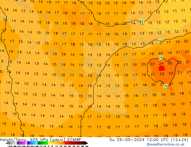 Hoogte/Temp. 925 hPa ECMWF zo 26.05.2024 12 UTC