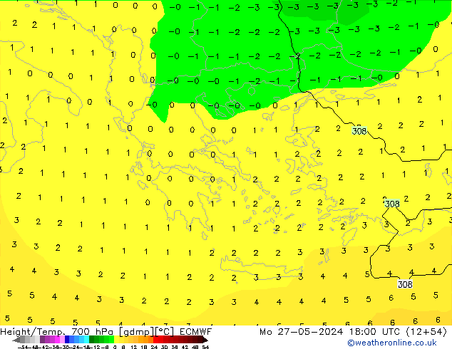 Height/Temp. 700 hPa ECMWF Mo 27.05.2024 18 UTC