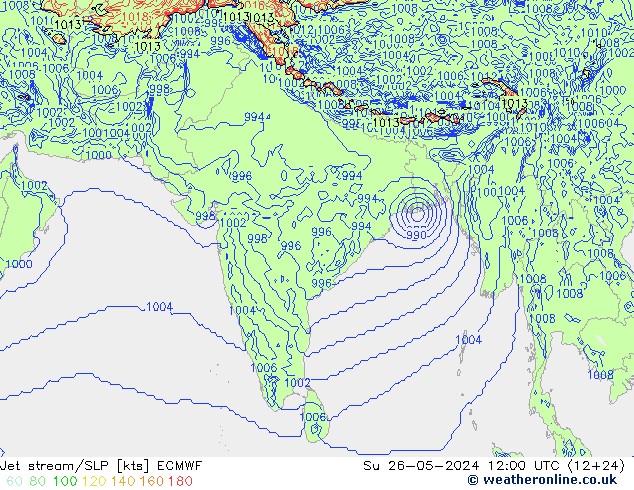 Jet stream ECMWF Dom 26.05.2024 12 UTC