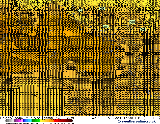 Height/Temp. 700 hPa ECMWF Mi 29.05.2024 18 UTC