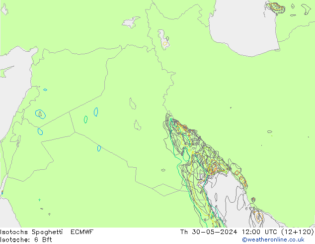 Isotachs Spaghetti ECMWF Čt 30.05.2024 12 UTC