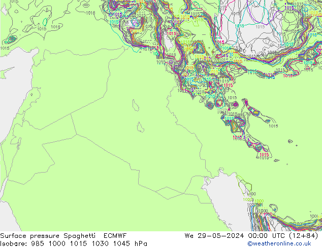 Bodendruck Spaghetti ECMWF Mi 29.05.2024 00 UTC