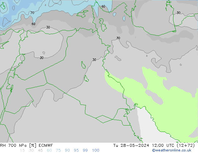 RH 700 hPa ECMWF Di 28.05.2024 12 UTC