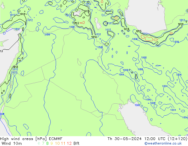 High wind areas ECMWF Čt 30.05.2024 12 UTC