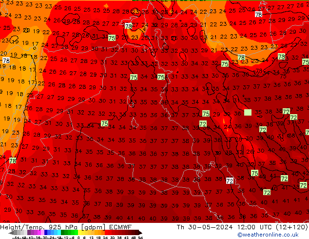 Height/Temp. 925 hPa ECMWF Čt 30.05.2024 12 UTC