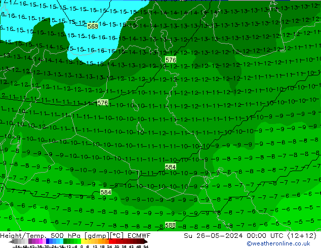 Hoogte/Temp. 500 hPa ECMWF zo 26.05.2024 00 UTC