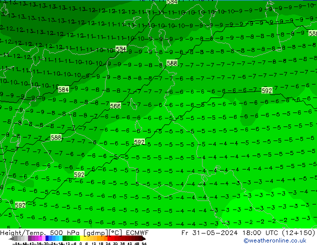 Height/Temp. 500 гПа ECMWF пт 31.05.2024 18 UTC