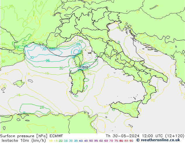 Eşrüzgar Hızları (km/sa) ECMWF Per 30.05.2024 12 UTC