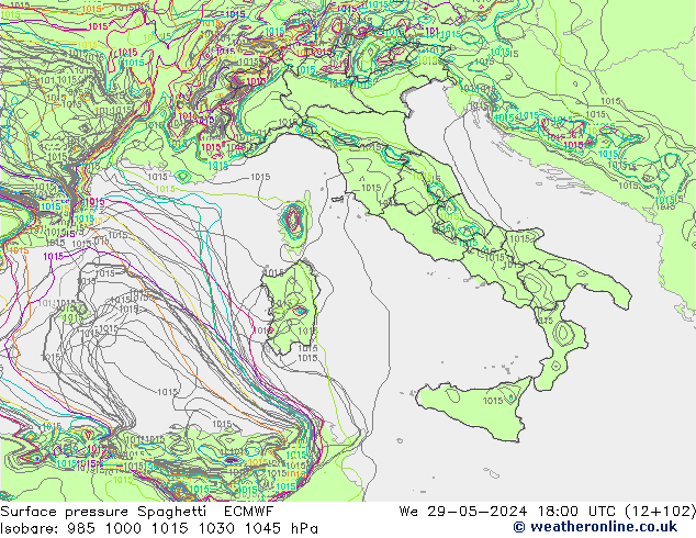 Surface pressure Spaghetti ECMWF We 29.05.2024 18 UTC