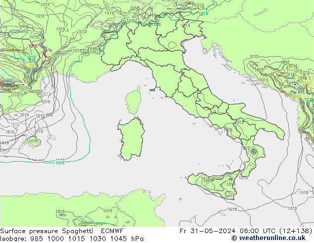 Bodendruck Spaghetti ECMWF Fr 31.05.2024 06 UTC