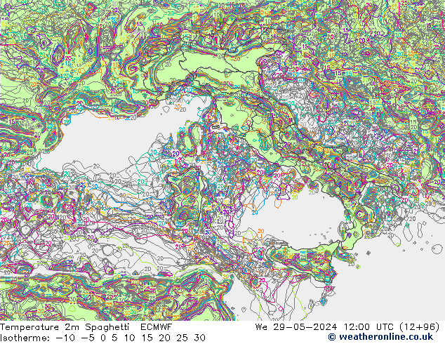 Temperatuurkaart Spaghetti ECMWF wo 29.05.2024 12 UTC