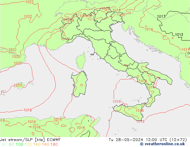 Jet stream/SLP ECMWF Tu 28.05.2024 12 UTC