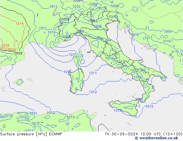 Pressione al suolo ECMWF gio 30.05.2024 12 UTC