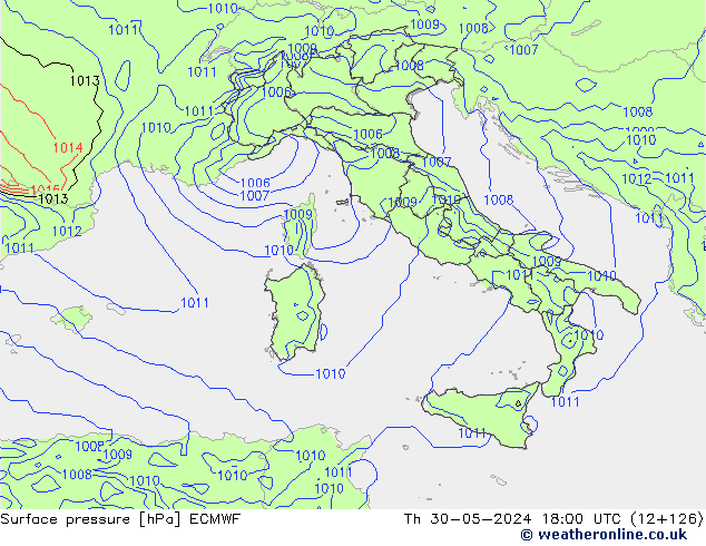 Pressione al suolo ECMWF gio 30.05.2024 18 UTC